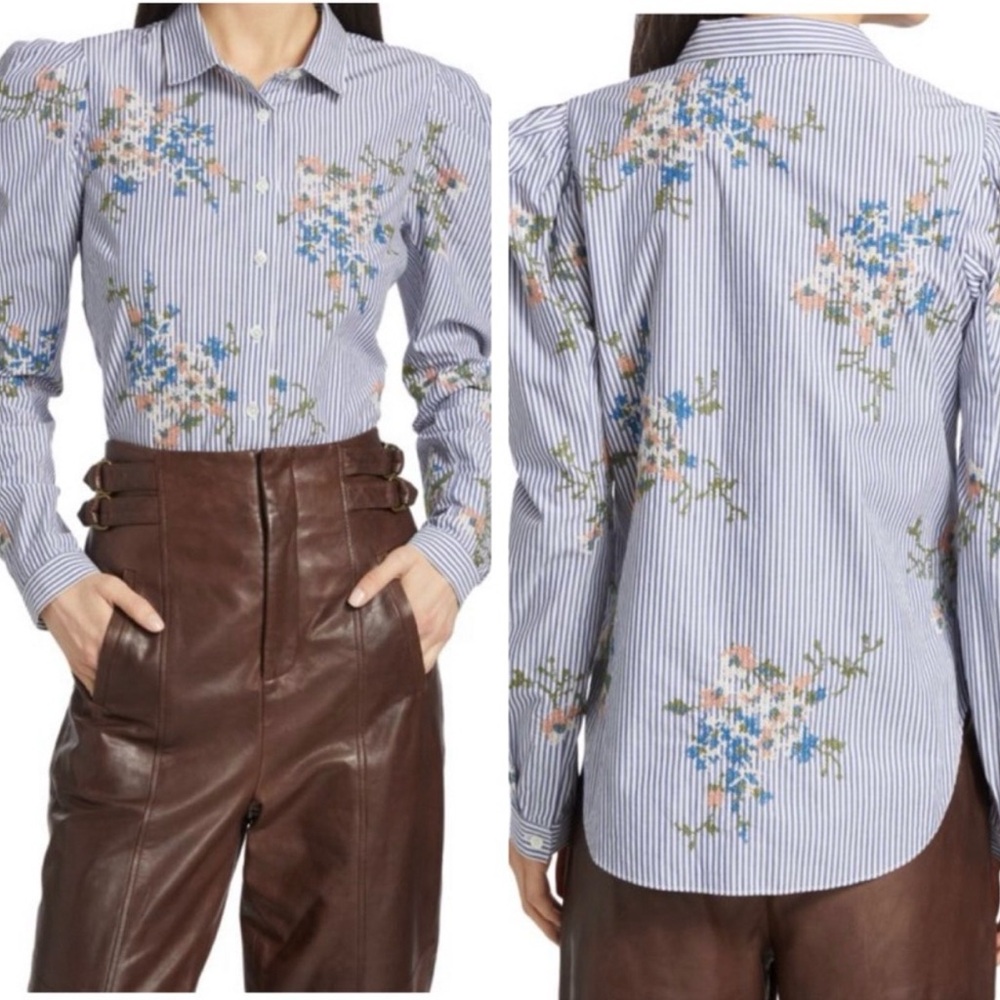 VERONICA BEARD Signy Embroidered Striped Cotton Shirt